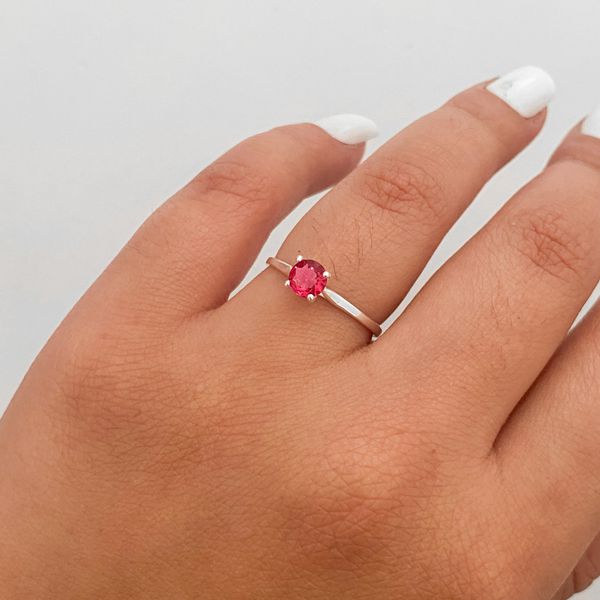 Anel Prata Legitima 925 Solitário Zirconia Cereja