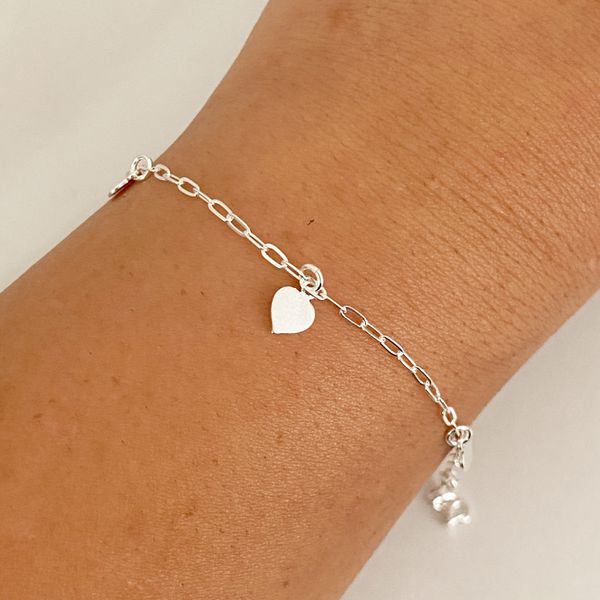 Pulseira Prata Legitima 925 5 Pingentes Coraçao Liso 1,6gr