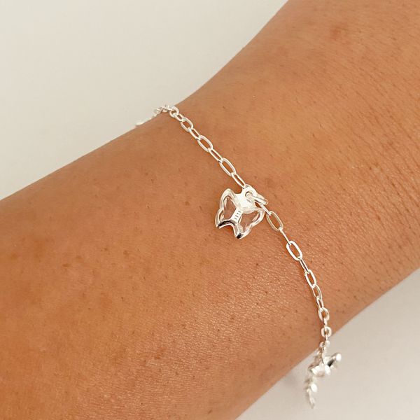 Pulseira Infantil Prata Legitima 925 Borboletas com Zirconia 1,2gr