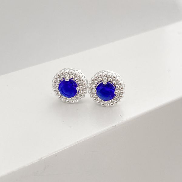 Brinco Prata Legitima 925 Zirconia Azul Escuro com Detalhes