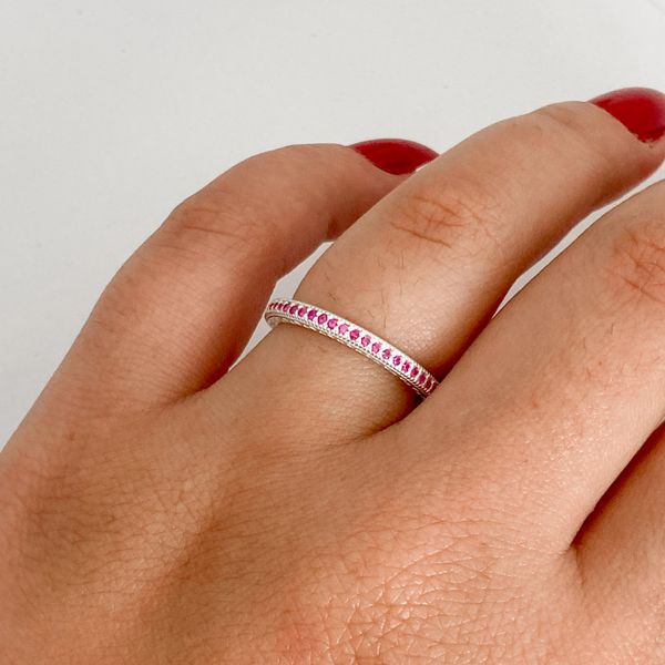 Anel Aparador Prata Legitima 925 Aliança Inteira Zirconia Pink