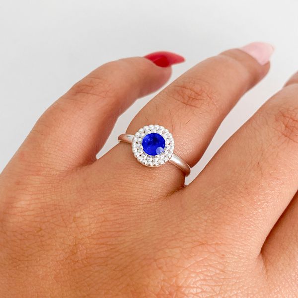 Anel Prata Legitima 925 Solitário Azul Escuro com Detalhes