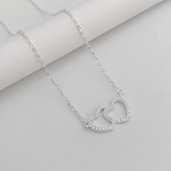 Corrente Prata Legitima 925 Corações com Zirconia 40cm