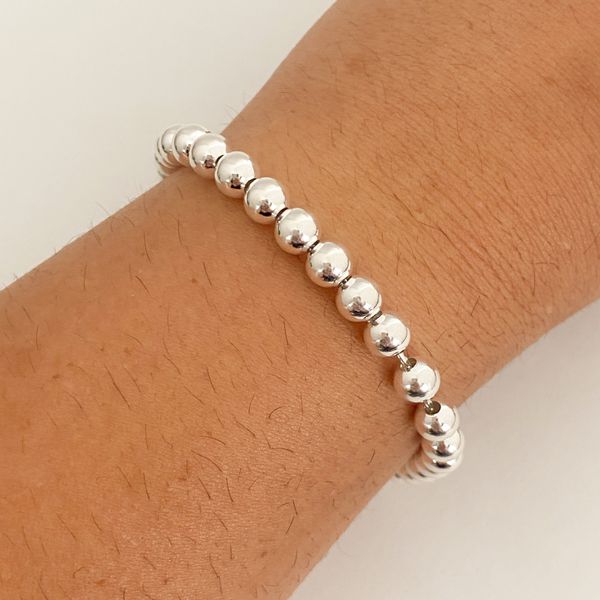 Pulseira Prata Legitima 925 Bolas 6 milimetros