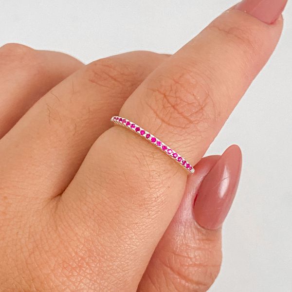 Anel Prata Legitima 925 Meia Aliança Zirconia Rosa