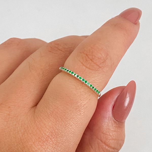 Anel Prata Legitima 925 Meia Aliança Zirconia Verde