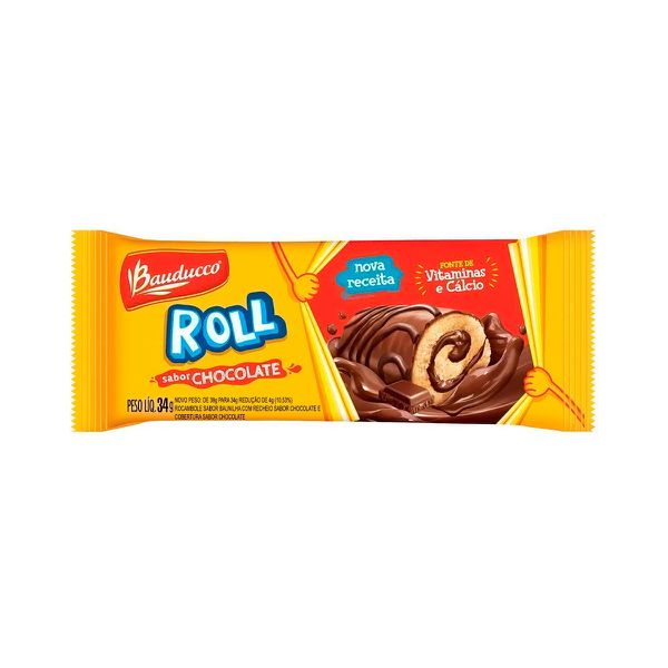Bolinho Roll Rocambole Chocolate C/15 34G - Bauducco - Bolo