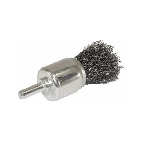 ESCOVA DE ACO TIPO PINCEL 25MM HASTE 6MM FIO ONDULADO