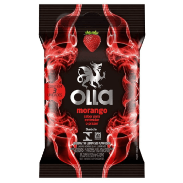 PRESERVATIVO LUBRIFICADO FLAVORIZADO OLLA MORANGO PCT COM 3 UN