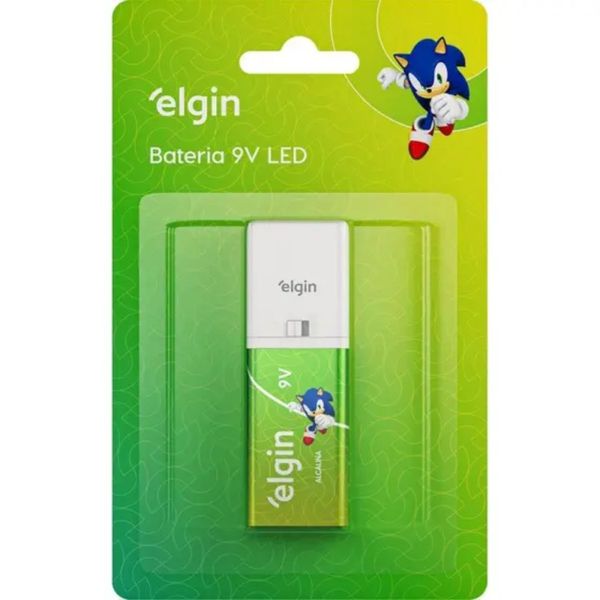 BATERIA ELGIN 9 VOLTS ALCALINA COM LANTERNA LED 