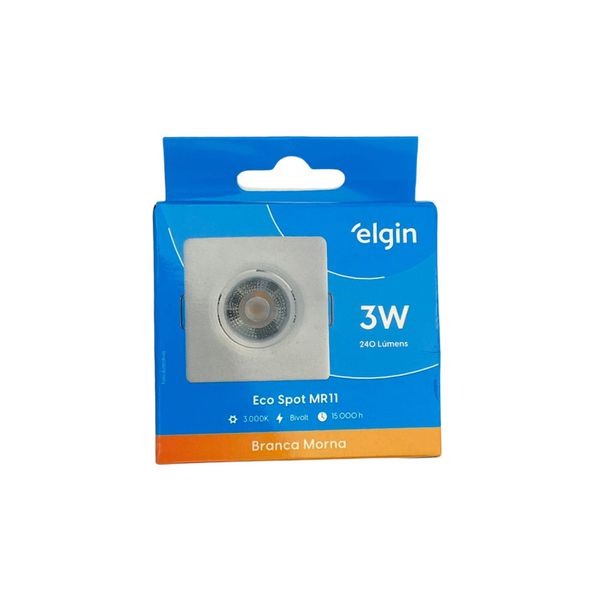 LUMINÁRIA LED DICRÓICA ELGIN EMBUTIR QUADRADA 3W 3000K MR11 75 X 75MM