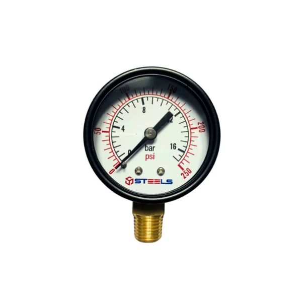 MANÔMETRO VERTICAL STEELS 16BAR/250PSI CAIXA PLASTICA 2" 50MM 1/4" NPT