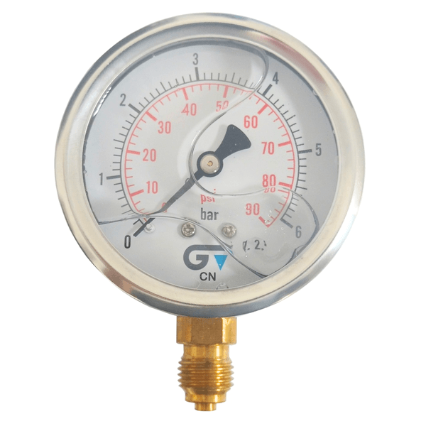 MANÔMETRO VERT. GLIC. CX. MET. 62MM X 1/4NPT 6BAR 90PSI