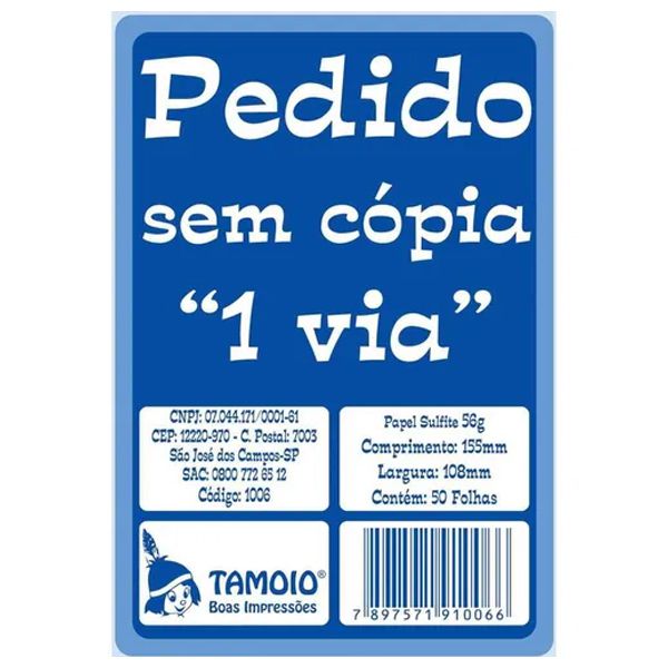 Bloco de Pedido 50 folhas Formato: 155mm x 105mm 1/36 - 1 via