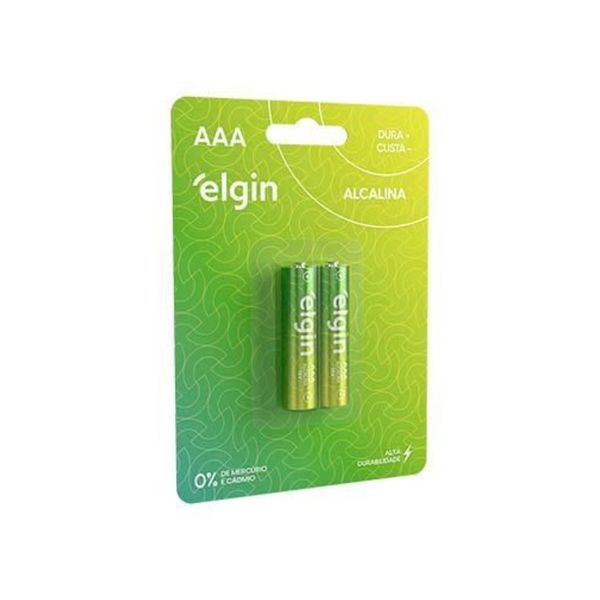 CARTELA COM 2 PILHAS ALCALINAS ELGIN AAA BATERIA 1,5VOLTS