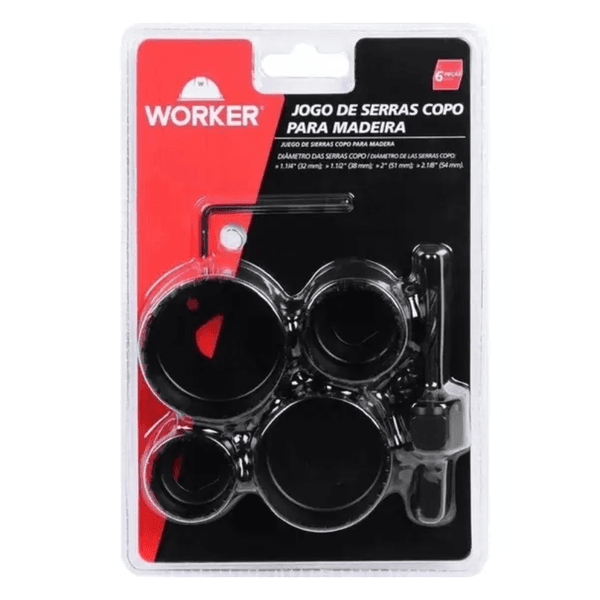 SERRA COPO P/ MADEIRA 6 PEÇAS 32/38/51 E 54MM+SUP.+CHAVE
