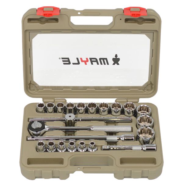 Jogo de Soquetes Estriado Com Encaixe de 1/2 - 23 Peças 8 a 32mm 498998