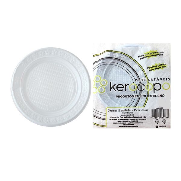 PRATO PLASTICO BRANCO 15CM DESCARTAVEL PACOTE COM 10