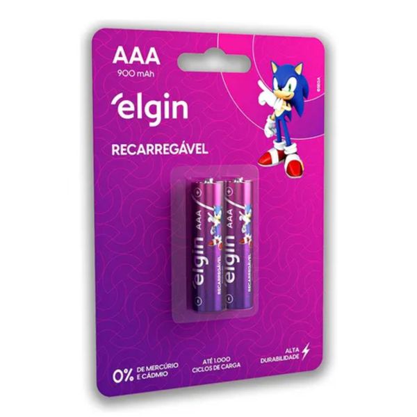 CARTELA COM 2 PILHAS RECARREGAVEIS ELGIN AAA 900MAH BATERIA 1,2VOLTS