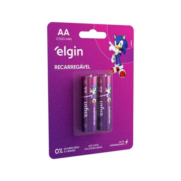 CARTELA COM 2 PILHAS RECARREGAVEIS ELGIN AA 2.700MAH BATERIA 1,2VOLTS