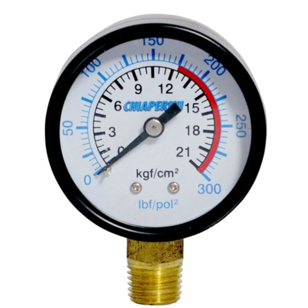 MANÔMETRO VERTICAL CHIAPERINE 21KG/300PSI CX PLASTICA 2" 50MM 1/4" NPT