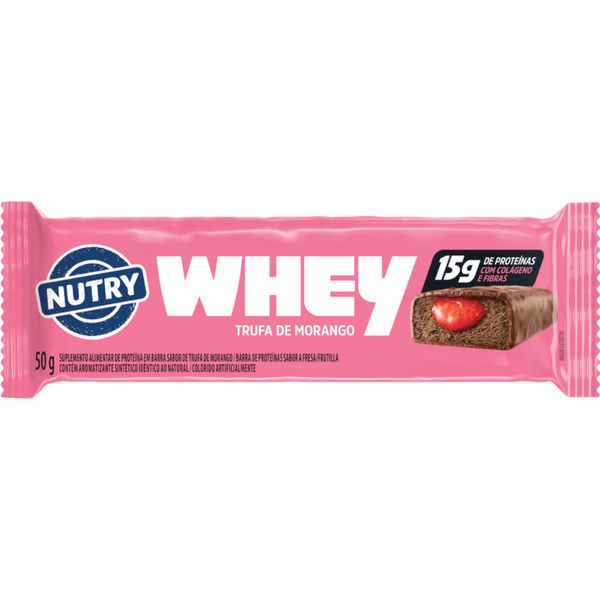 BARRA WHEY PROTEIN NUTRY TRUFA DE MORANGO 50G C/ WHEY + 15G PROTEINA