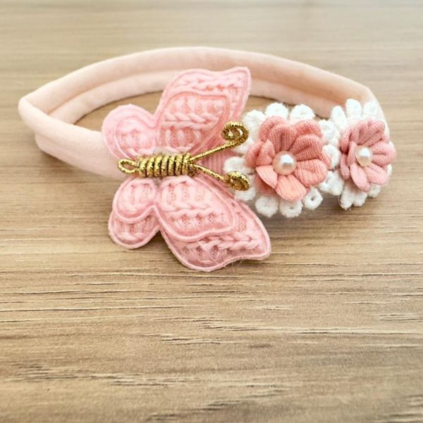 Faixa guipure borboleta rose