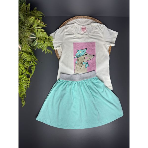 Conjunto infantil menina de camiseta e saia