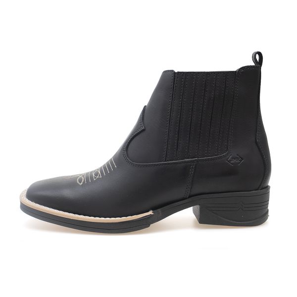 Bota Masculina Botina Texana Country Luxo Bico Quadrado em Couro Nobre Bordada no Bico ROTA79 cor Preto