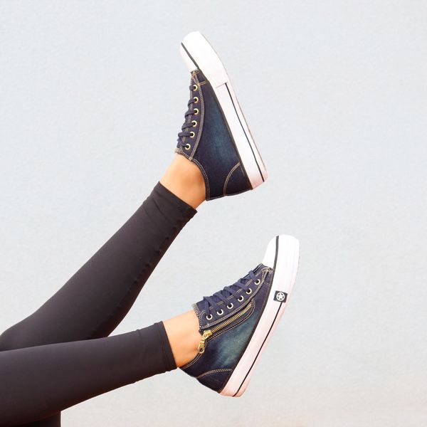 Tenis Jeans Feminino All Star Jeans Plataforma Com Ziper Tênis
