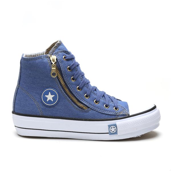 T nis Cano Alto Feminino Jeans Com Z per Blogueirinha Plataforma