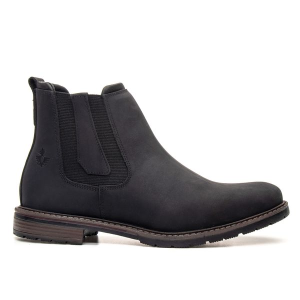 Botina Masculina Chelsea Casual Couro Legítimo Preto Carvão