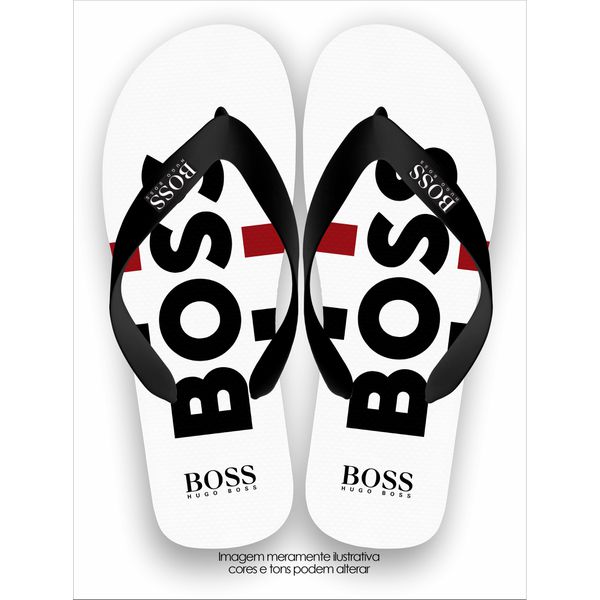 Chinela Boss Preta e Branca detalhes Vermelho Importada Verão Super Macia Solado Eva Alta Qualidade 