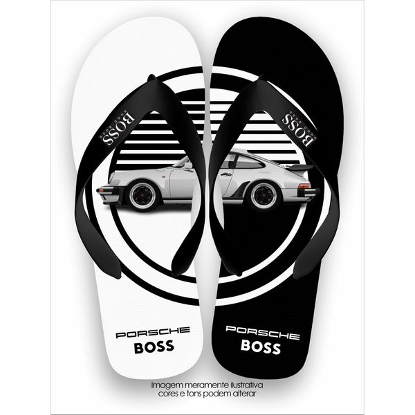 Chinela Boss Preta e Branca Importada Modelo Porsche Verão Super Macia Solado Eva Alta Qualidade 