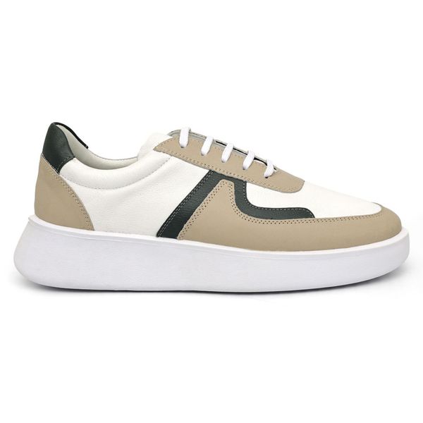 Tênis Masculino Casual Couro Legítimo Porto Off White c;bege