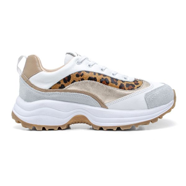Tênis Skeaker Feminino Casual onça couro legítimo