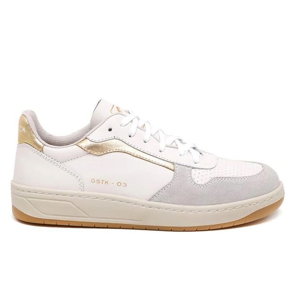 Sapato Feminino Casual cano baixo couro legítimo branco dourado