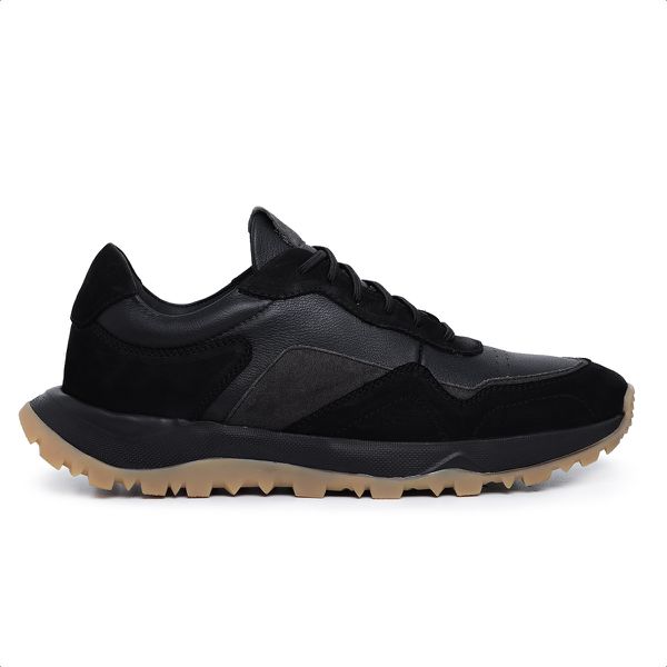 Tênis Masculino Casual Couro Legítimo Retro Titanium Preto