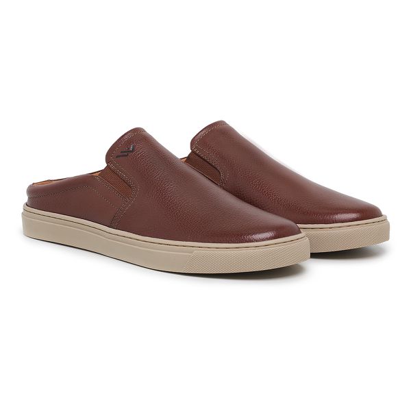 Sapato Casual Mule Masculino em Couro Legítimo Telha