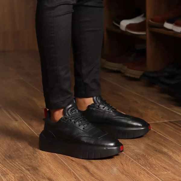 Tênis Masculino Casual Couro Legítimo Hong Kong All Black 