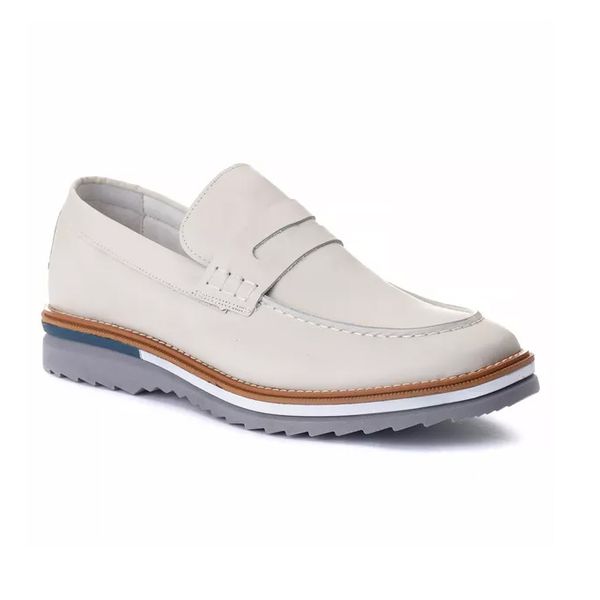 Sapato Masculino Loafer Masculino em Couro Legítimo Tratorado Off White Maldivas 