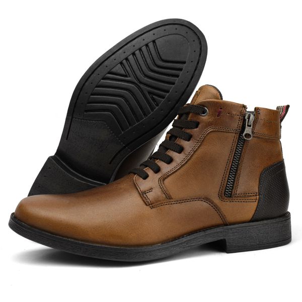 Bota Masculina Urbana Casual Boxer Couro Legítimo Mostarda Café