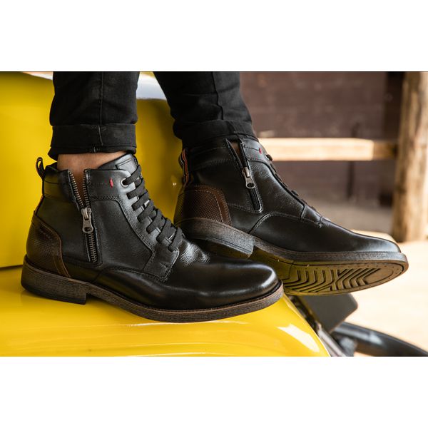 Bota Masculina Urbana Casual Boxer Couro Legítimo Preto Fóssil Nescau c/zíper