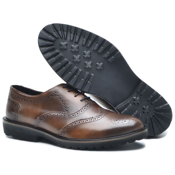 Sapato Masculino Oxford Brogue Wing Castor