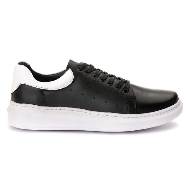 Sneaker Masculino Couro Legítimo Preto c/detalhe Branco Corona