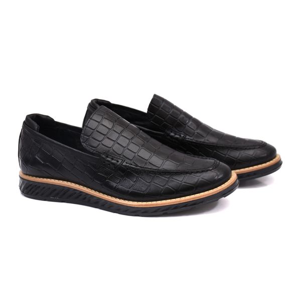 Sapato Masculino Loafer Grecia Estampado em Couro Legitimo All Black