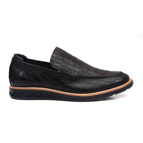 Sapato Masculino Loafer Grecia Estampado em Couro Legitimo All Black