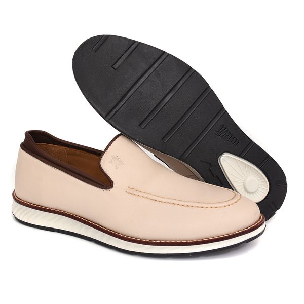 Sapato Masculino Loafer Caribe Off white C/Café Raphaello Footwear em couro legítimo 