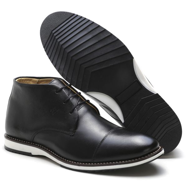 Sapato Brogue Amsterdã Cano Alto Couro Legítimo Black