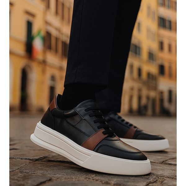 Tênis Sneaker Masculino Casual Couro Legítimo Raphaello Footwear Fly Black